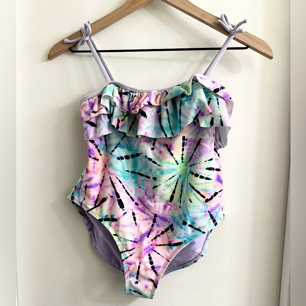 Wonder Nation Tie Dye Ruffled One Piece Swimsuit Girls size Extra Large